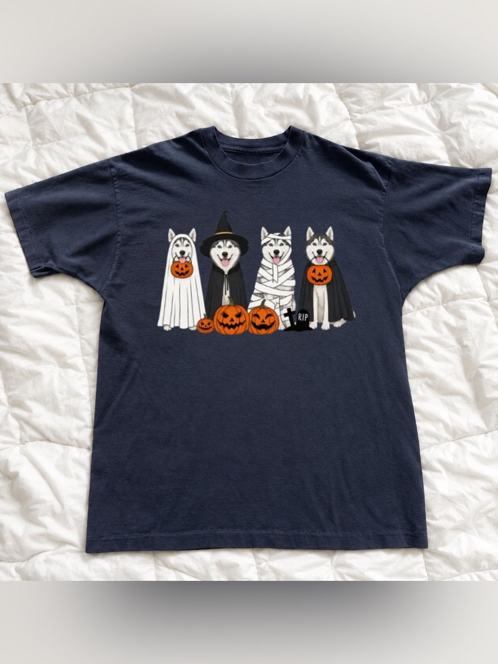 Halloween Funny Husky Costume T-Shirt - Black Vintage Retro